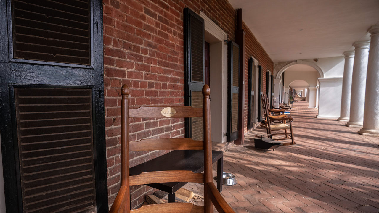 Rocking chairs in front of the Lawn rooms