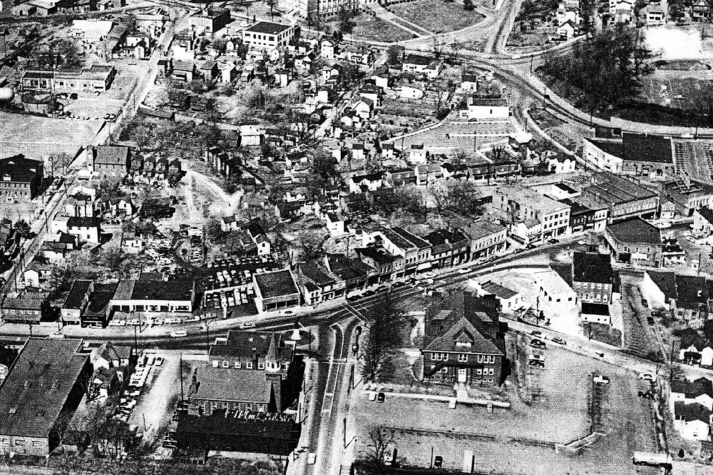 black and white Arial view of Vinegar Hill