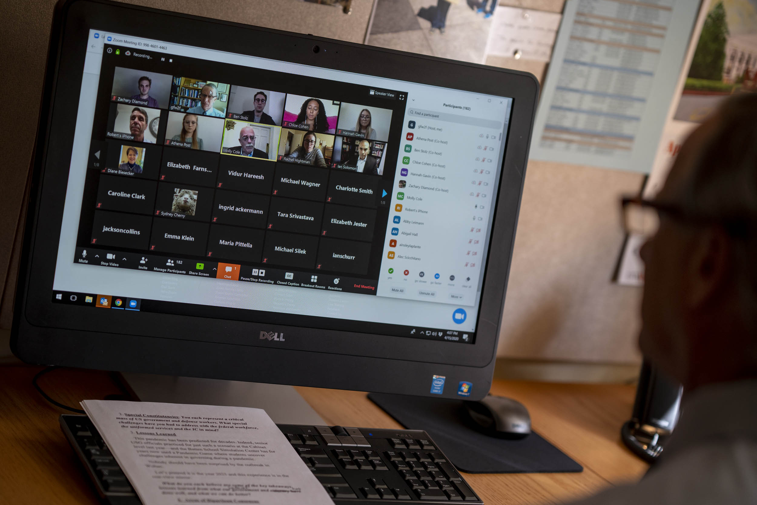 Professor teaching a class on zoom from their office