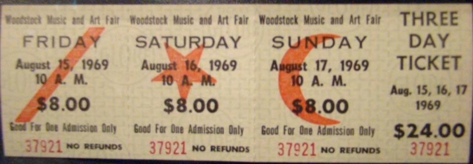 Tickets for Woodstock in 1969