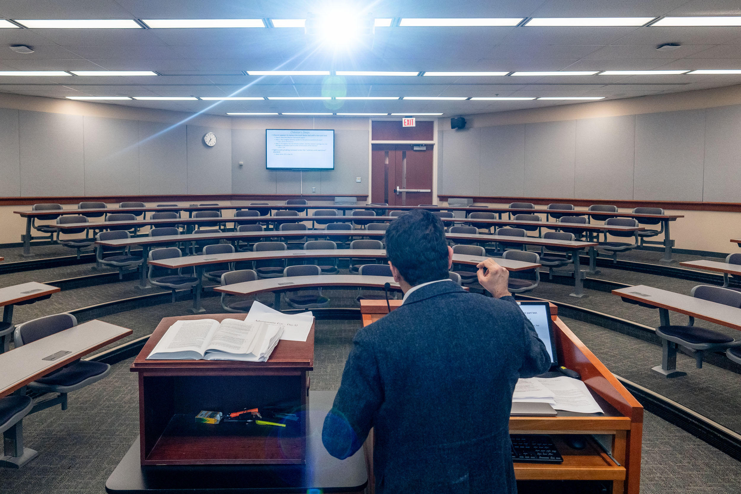 Professor teaching to an empty classroom