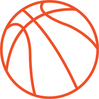Orange line drawing of a basketball