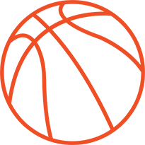 orange line drawing of a basketball